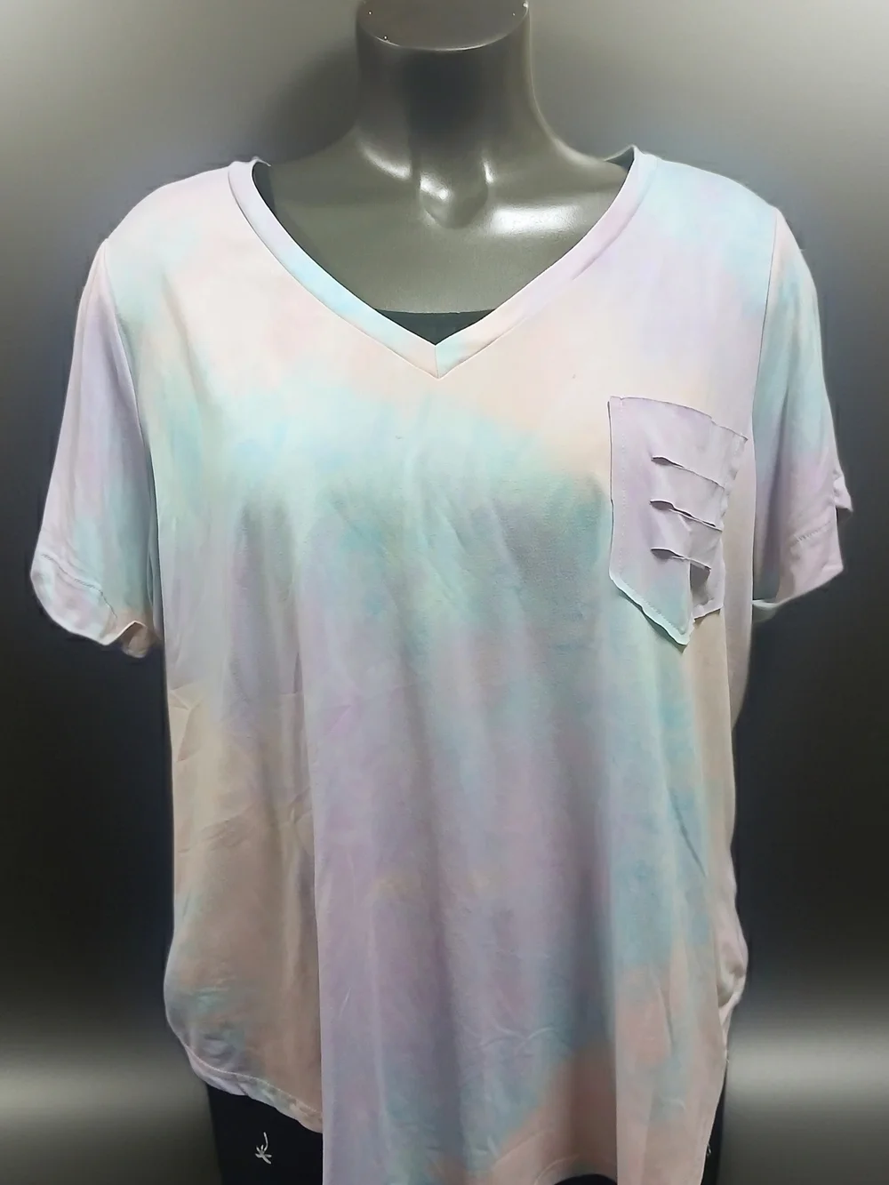 SHEIN Pastel Multicolor V-Neck Pocket Tee